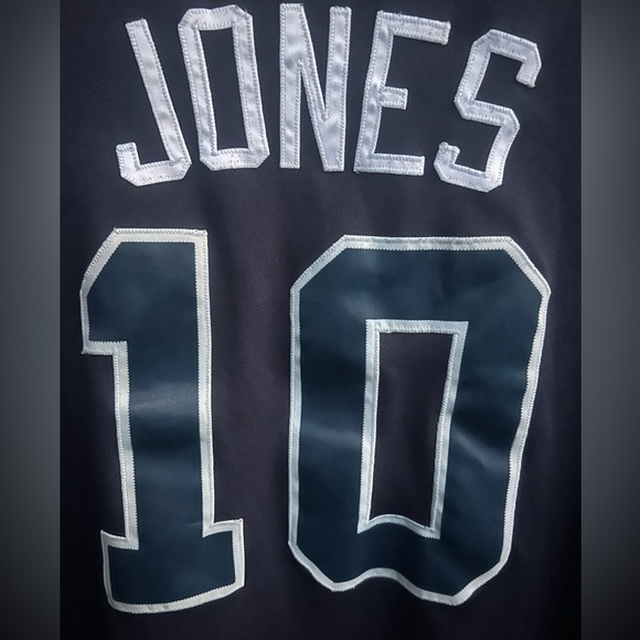 Majestic Atlanta Braves MLB Chipper Jones #10 Stitched Button Up Blue Jersey Z12 - Picture 7 of 7